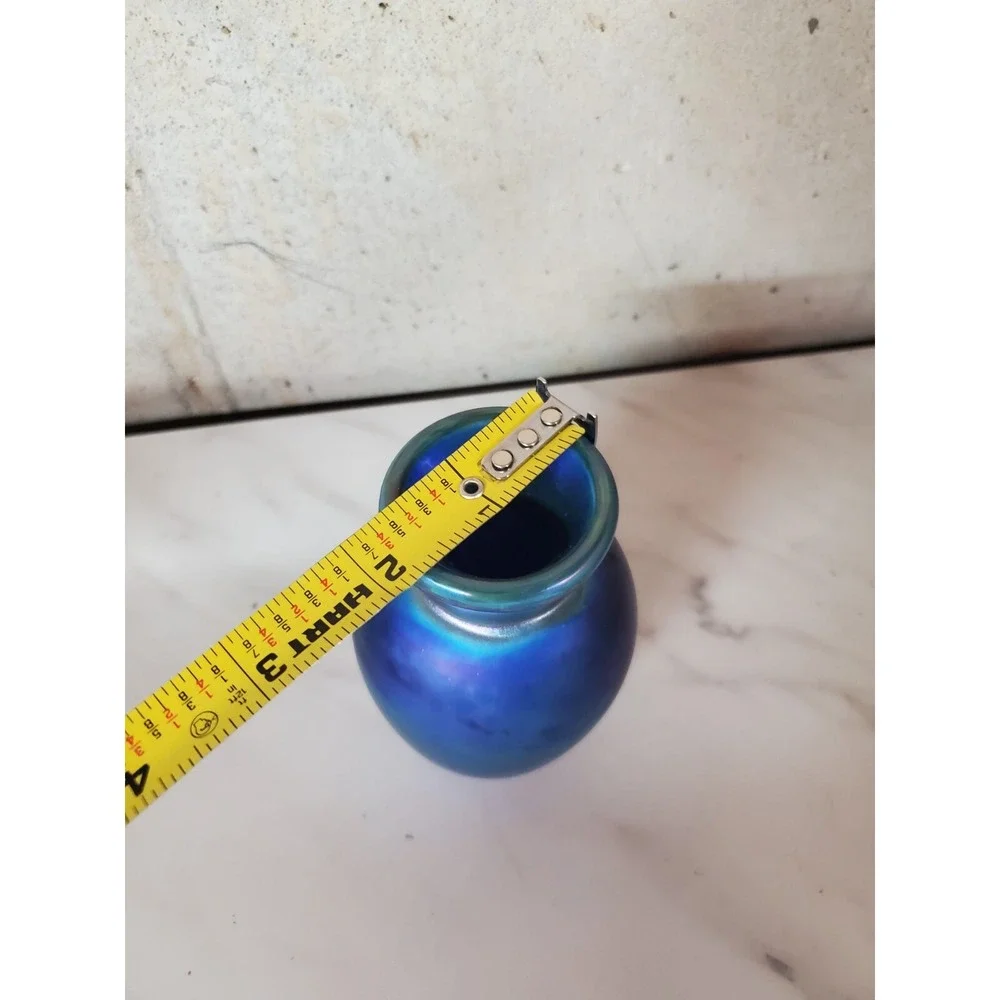 Stunning Blue Iridescent Glass Vase, Vintage, 4.25